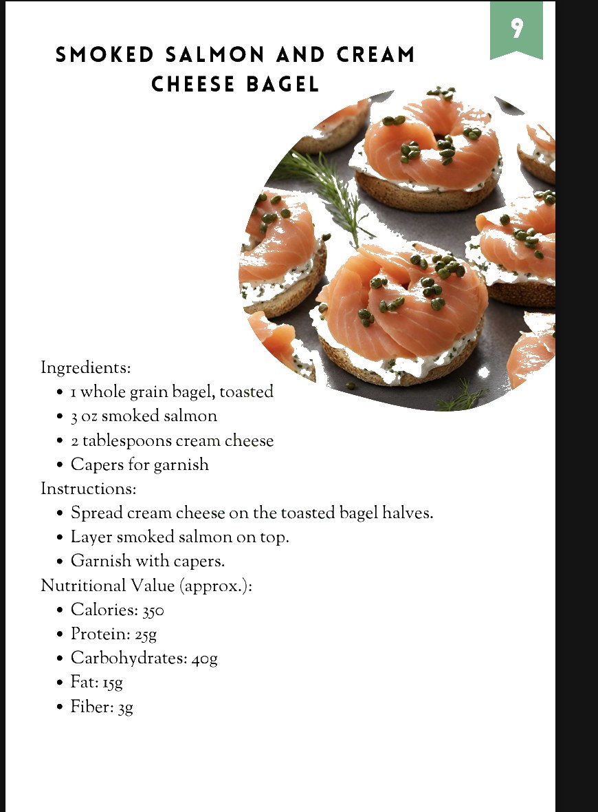 Sample page: Smoked salmon and cream cheese bagel recipe