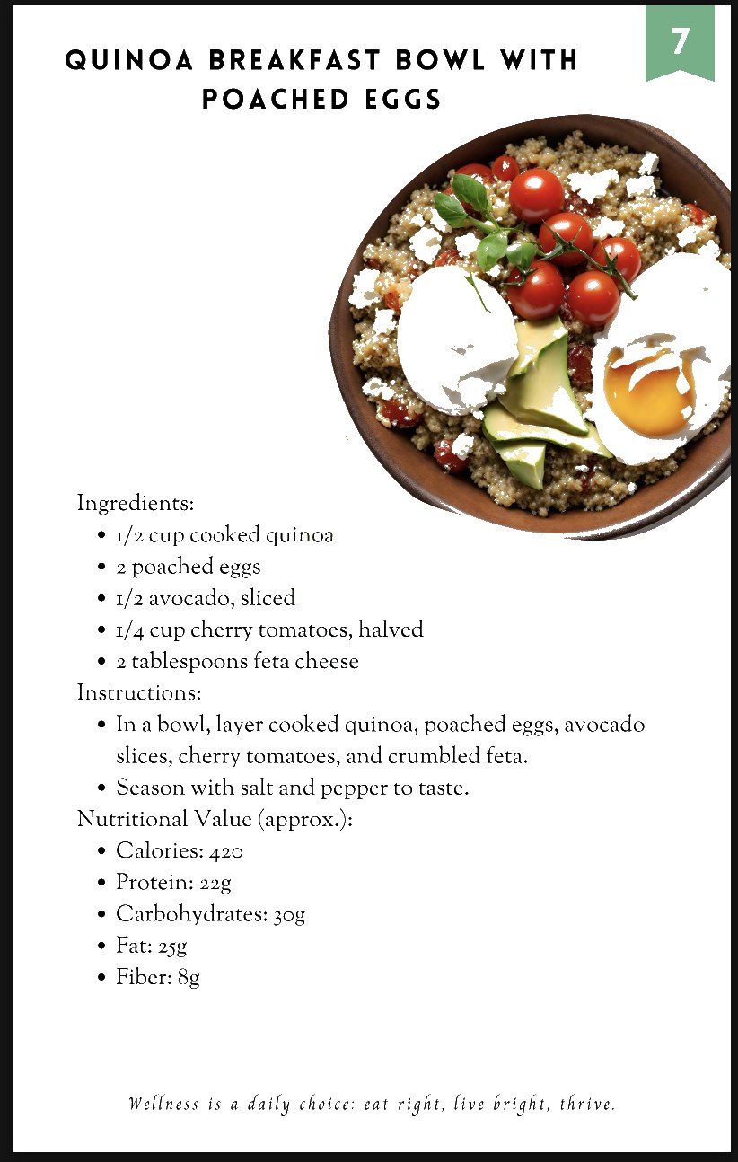 Sample page: Quinoa breakfast bowl with poached eggs recipe