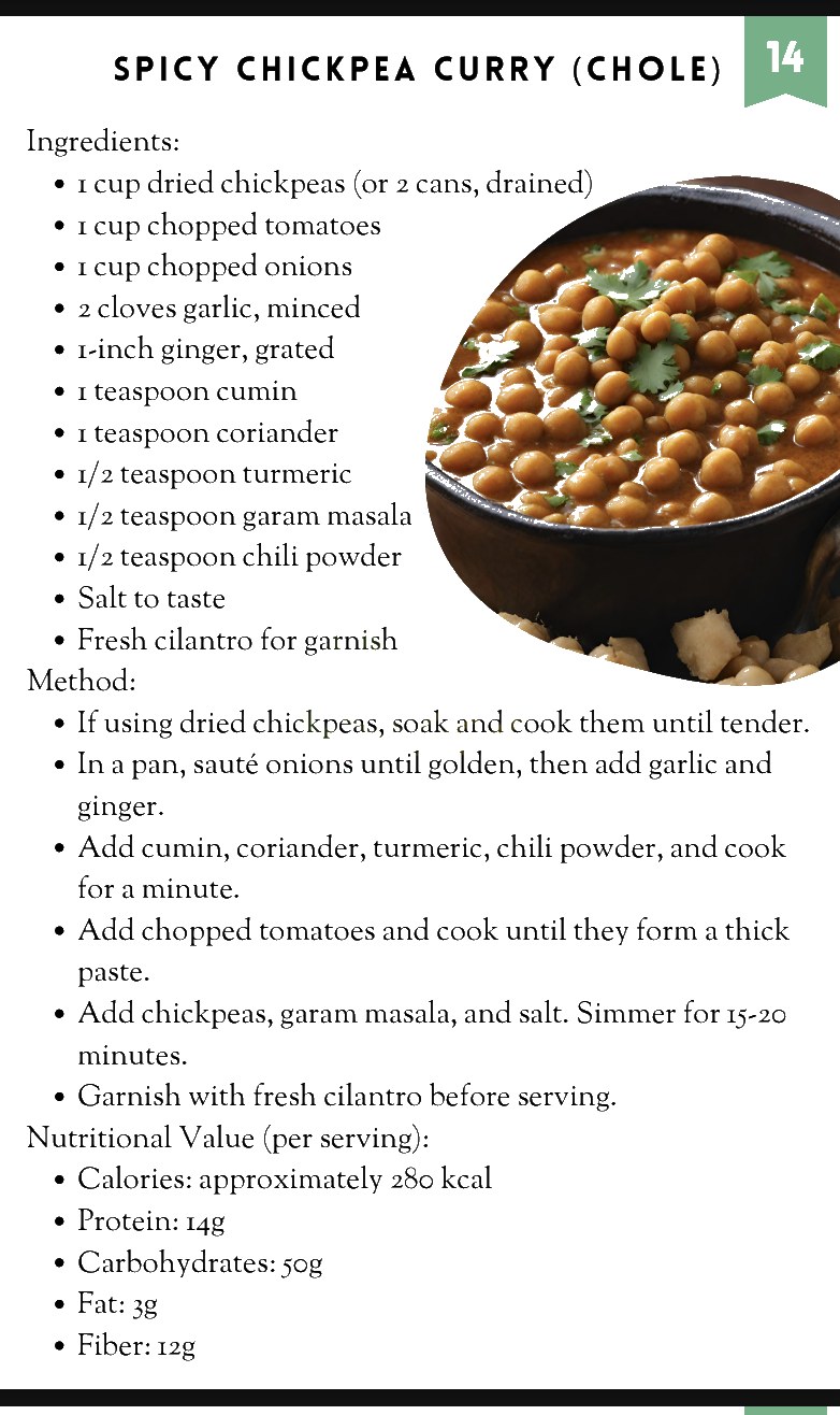 Sample page: Spicy chickpea curry (chole) recipe